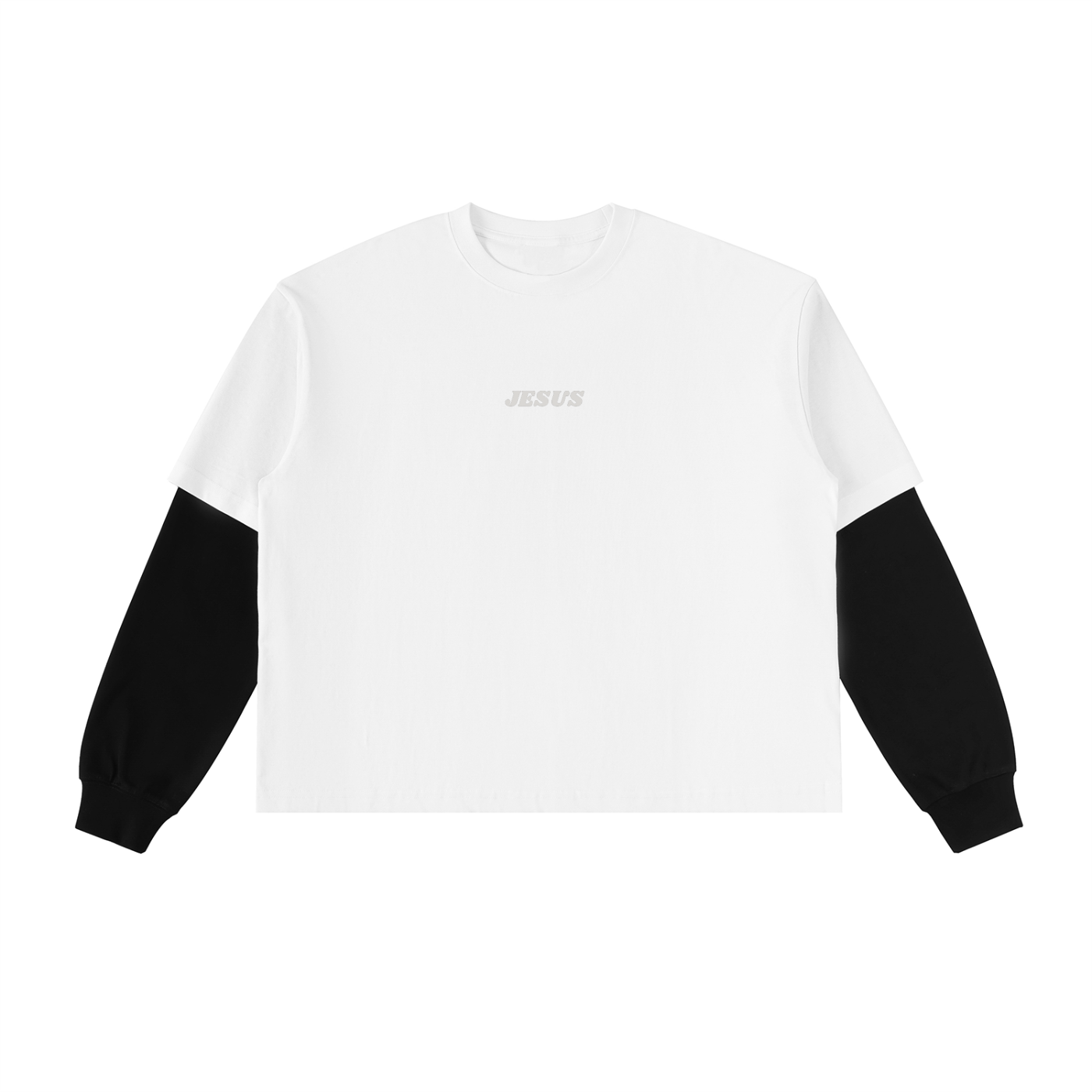 Jesus Layered Contrast Sleeve Cotton T-Shirt