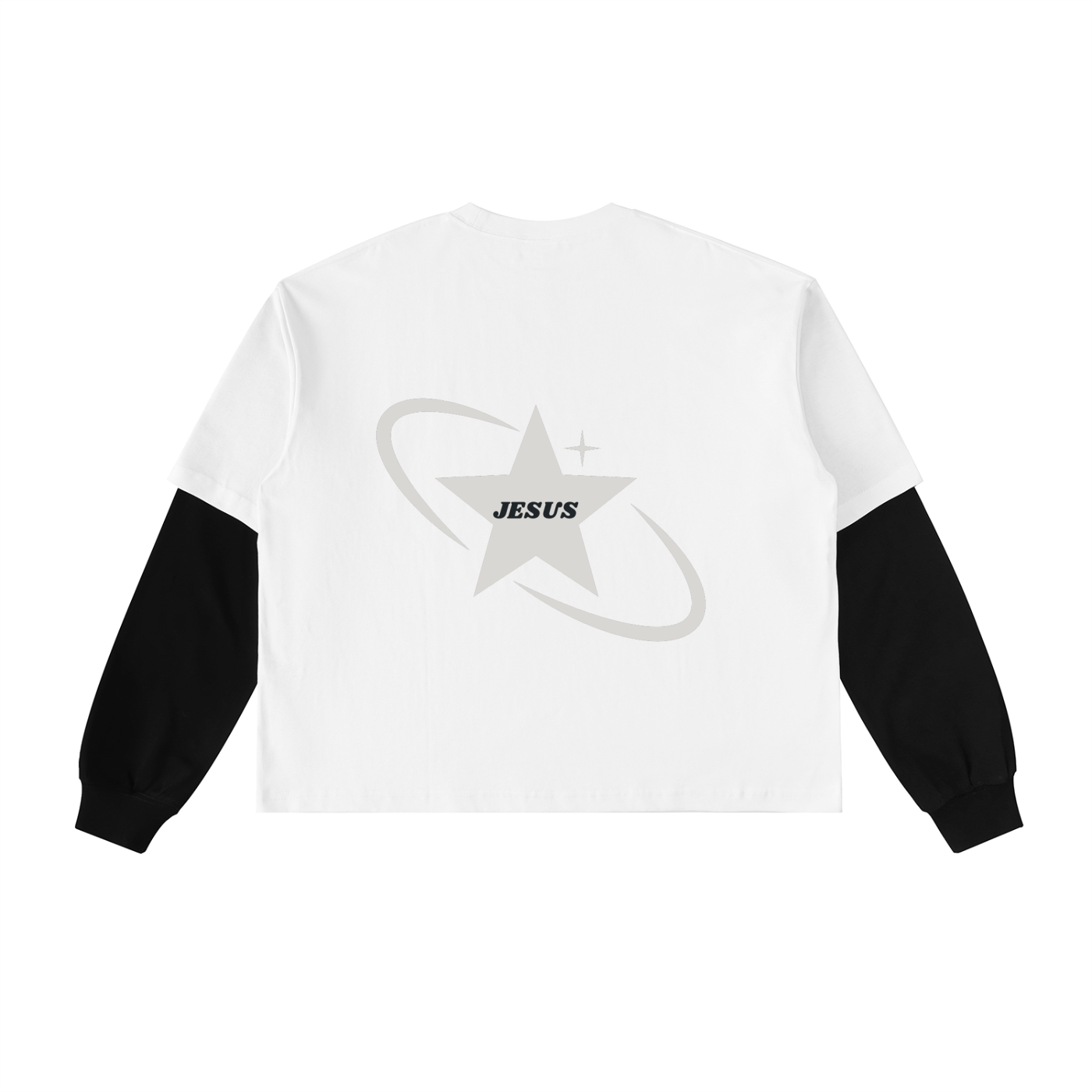 Jesus Layered Contrast Sleeve Cotton T-Shirt