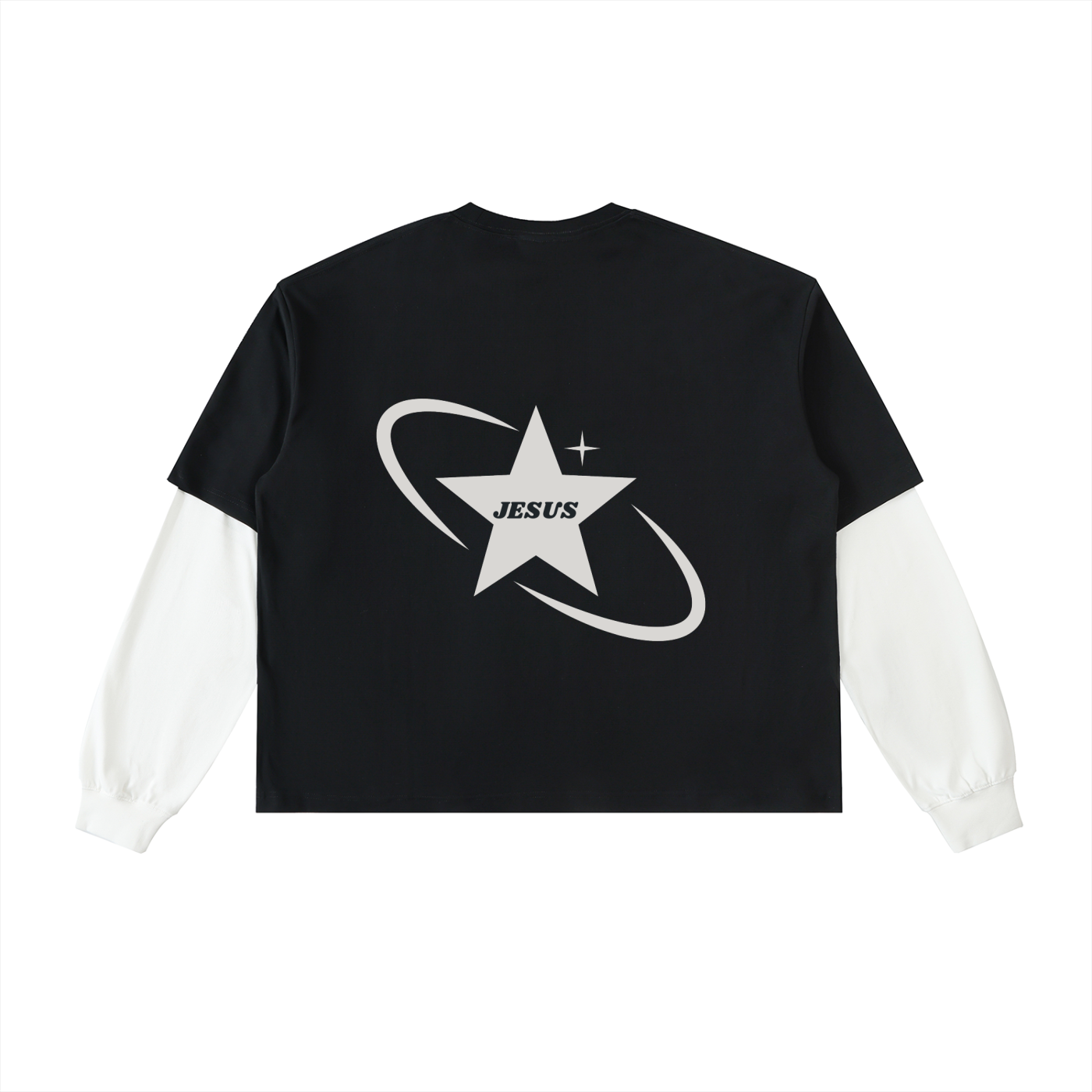 Jesus Layered Contrast Sleeve Cotton T-Shirt