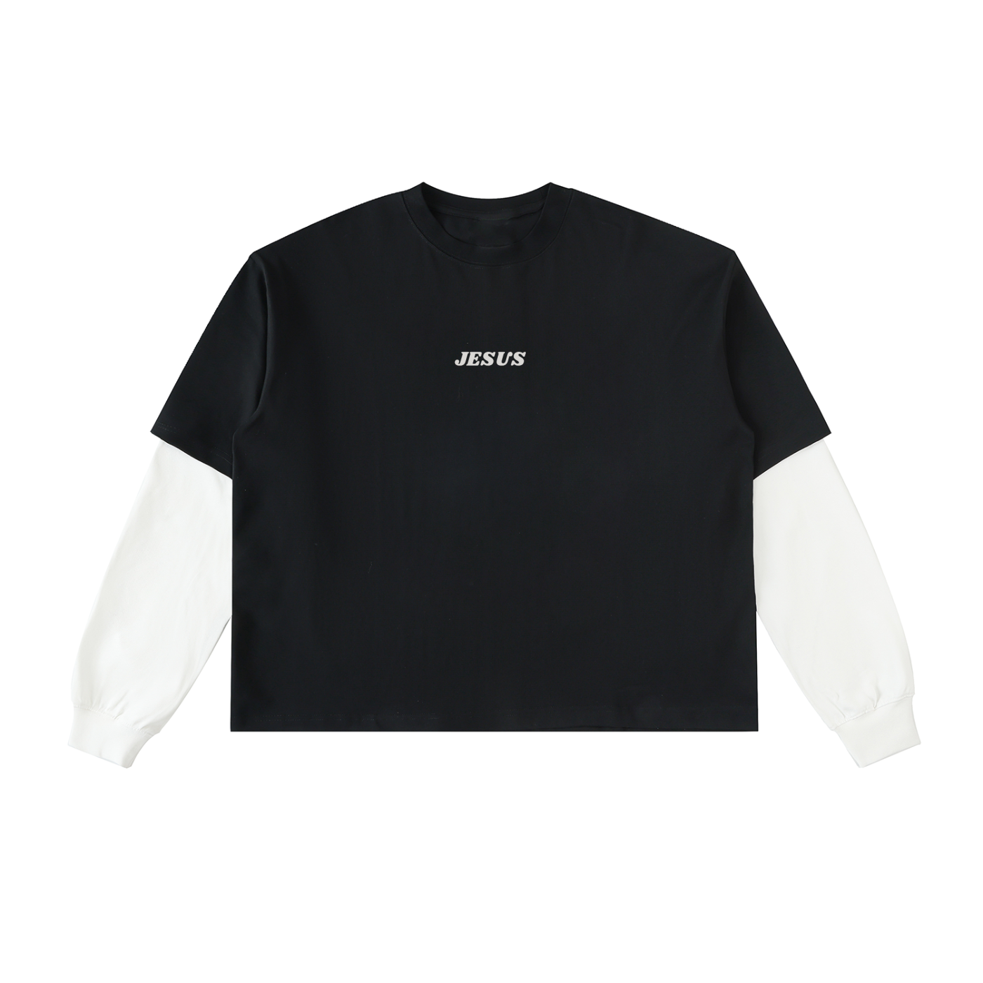 Jesus Layered Contrast Sleeve Cotton T-Shirt